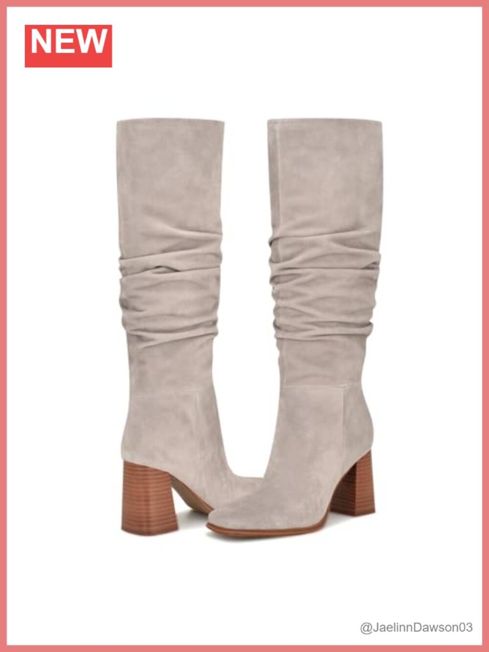 Nine West Knee High Dress Boots Suede Block Heel Square Toe Pull On